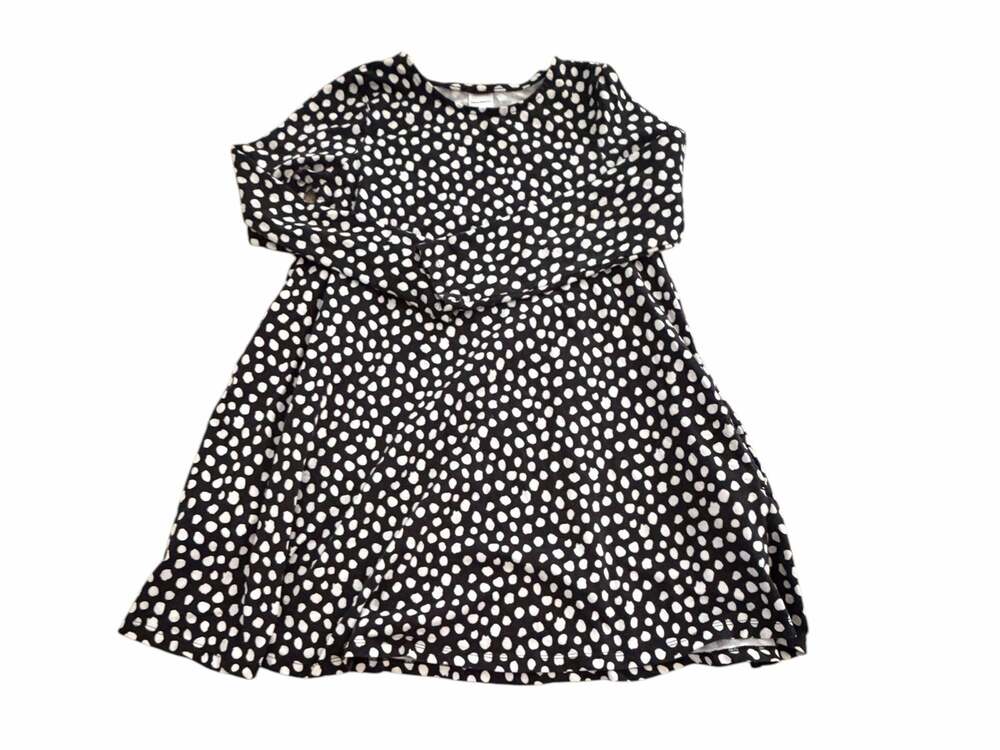 Hanna Andersson Girls Black White Polka Dot Long Sleeve Fit Flare Dress Size 10